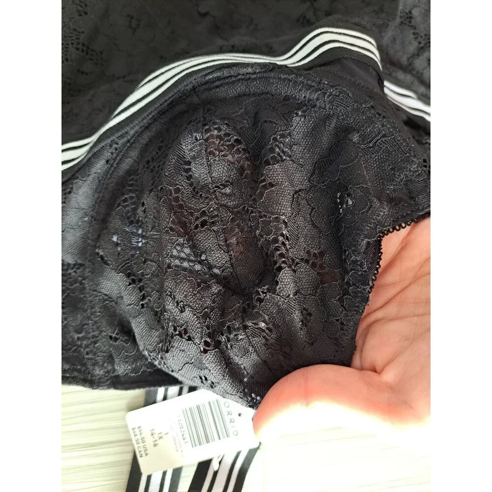 NEW Torrid Black Lace Mesh  Bodysuit X1 V-Neck Striped  Nylon/Spandex Lingerie - Picture 5 of 10